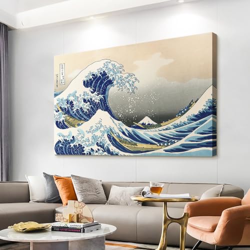 Image of The Great Wave off Kanagawa by Hokusai Canvas Wall Art Japanese Classic Artwork Painting Decor for Living Room Large Abstract Seascape Picture Print for Bedroom Office Home Decoration - 32 inchx48 inch