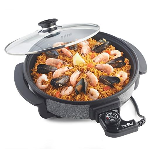 VonShef Multi Cooker 1.5L – 30cm Electric Frying Pan with Lid & Adjustable Temperature Control, Easy Clean, Non Stick Aluminium with Cool Touch Handles & Detachable Power Cable for Serving – 1500W