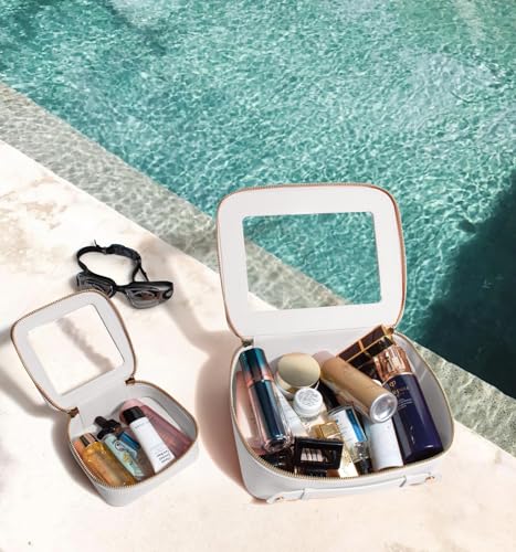 Image of Clear Makeup Bag Set of 2,Travel Toiletry Bag for Women(Mini+Large White)