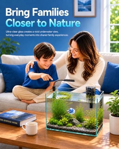 Image of 5-Gallon Ultra-Clear Glass Fish Tank Starter Kit, LED Light, Reusable 3-Stage Filter, Lid, Easy Maintenance Rimless Aquarium for Betta and Small Fish