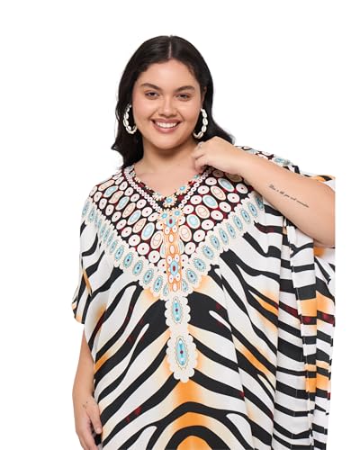 Image of Gypsie Blu Women Plus Size Kaftan Dress Beach Cover Up Maxi Dresses for Women, V-Neck Kimono Sleeve 1X-3X