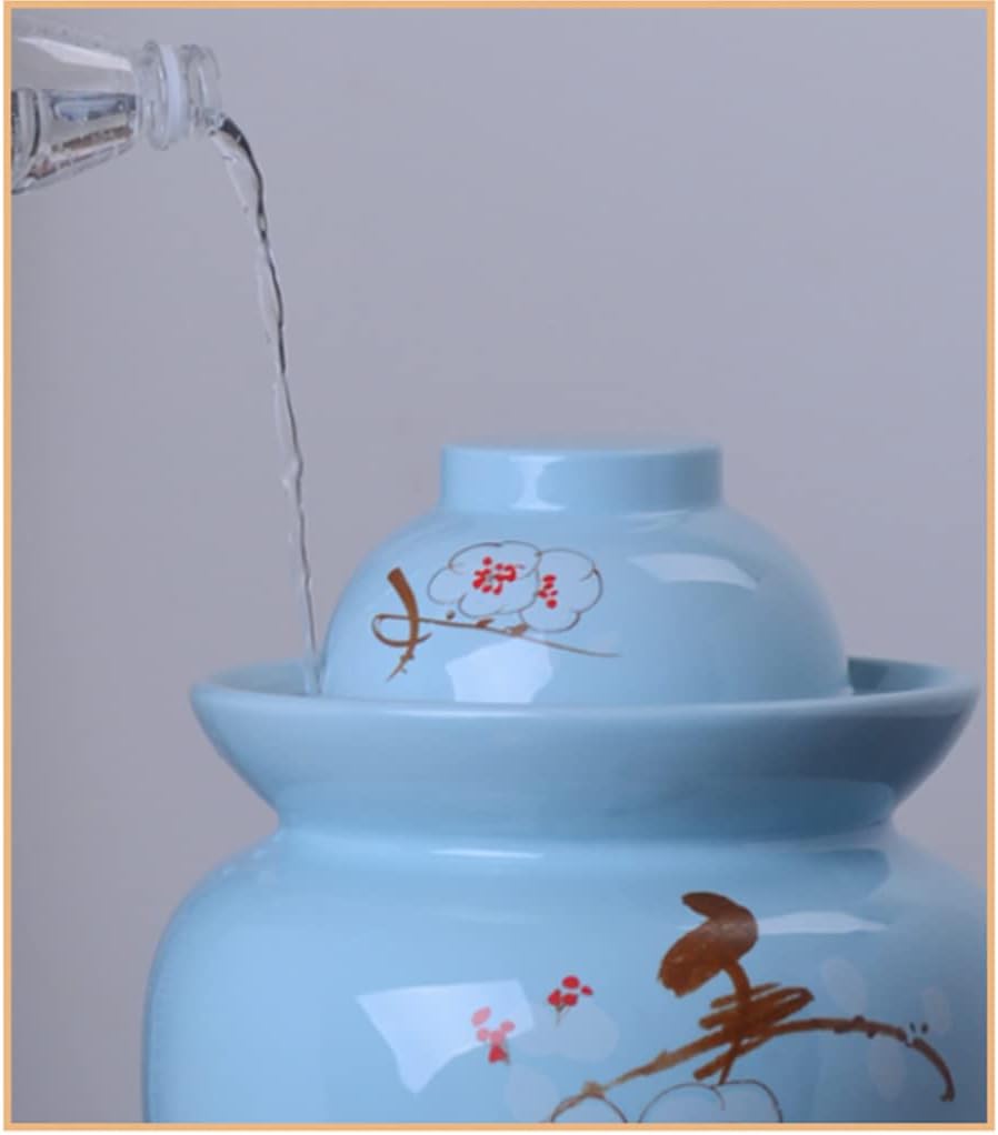 Thickened Ceramic Fermentation Crock Pickling Pot,Traditional Chinese Porcelain Pickle Jar,Fermenting Jar with Water Seal Airlock Lid Stoneware Fermenter for Kimchi 7KG Jar