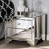 Baxton Studio Farrah Hollywood 2-Drawer Nightstand Glam/Silver Mirrored/MDF