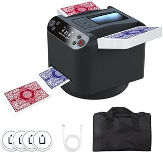 Automatischer Kartenmischer Kartengeber,Ultra leise 360° drehbarer Kartengeber mit 4 kabellosen Kartengebertasten, Kartenmischmaschine Elektrische Kartenmischgerät für UNO, Texas Hold'em (Schwarz)