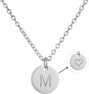 initial Letter Necklace for Women Round Pendant with Heart Necklace Personalized Birthday Gifts Gold/Silver/Rose Gold