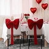 Tudomro 2 Pcs Valentine's Day Chair Covers Large Red Velvet Bows Sashes Dining Chair Cover 18 x 15 Inch Hanging Romantic with Hook for Valentine's Day Couple Wedding Anniversary Home Kitchen