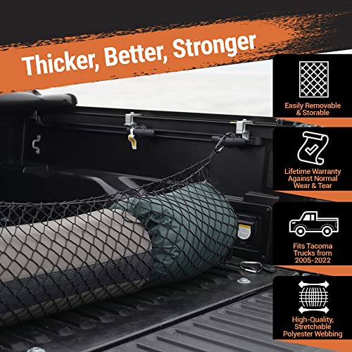 Taconets Toyota Tacoma Cargo Net - Envelope Style Truck Bed Net - Cargo Net Accessories For Pickup Truck Bed - Tacoma 2005-2023 - 39" X 16" Stretchable Bungee Trunk Net - Includes 4 Strong Carabiners… #TOP2