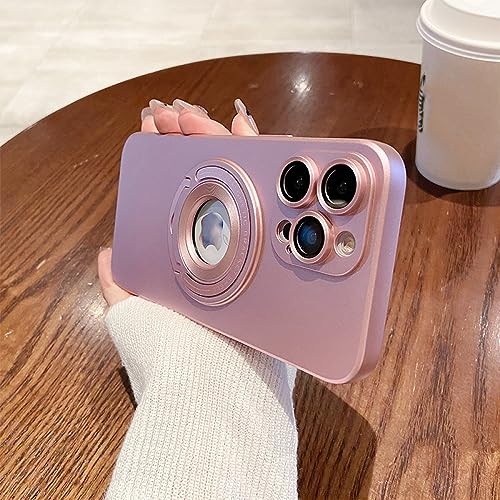 Étui mat magnétique iPhone 12 avec support pliant et protection caméra rose