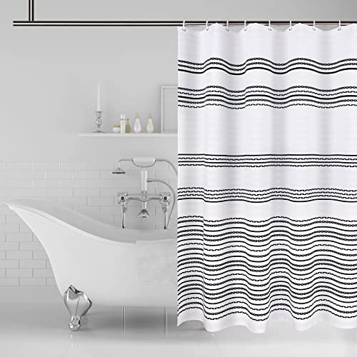 Lukinbox Black And White Shower Curtains For Bathroom, 72" X 72" Boho Shower Curtain Long Farmhouse Fabric Bathroom Shower Curtains, Modern Striped Geometric Shower Curtain Sets With Hooks #TOP6