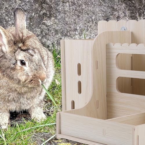 Comedero para conejillos de indias que reduce suciedad en jaulas de madera 6