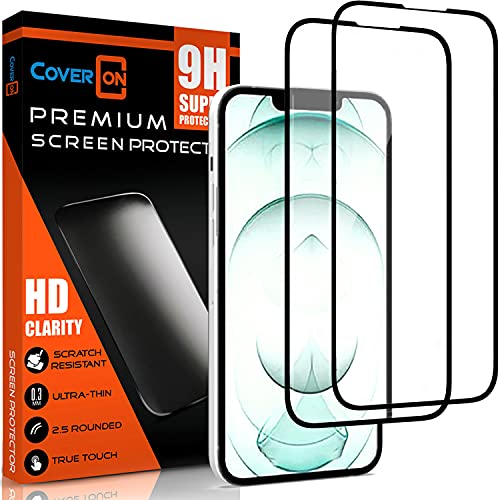 CoverON [2 Pack] Tempered Glass Designed For Apple iPhone 13 Pro Max Screen Protector, Anti-Scratch Edge to Edge Black Rim Coverage