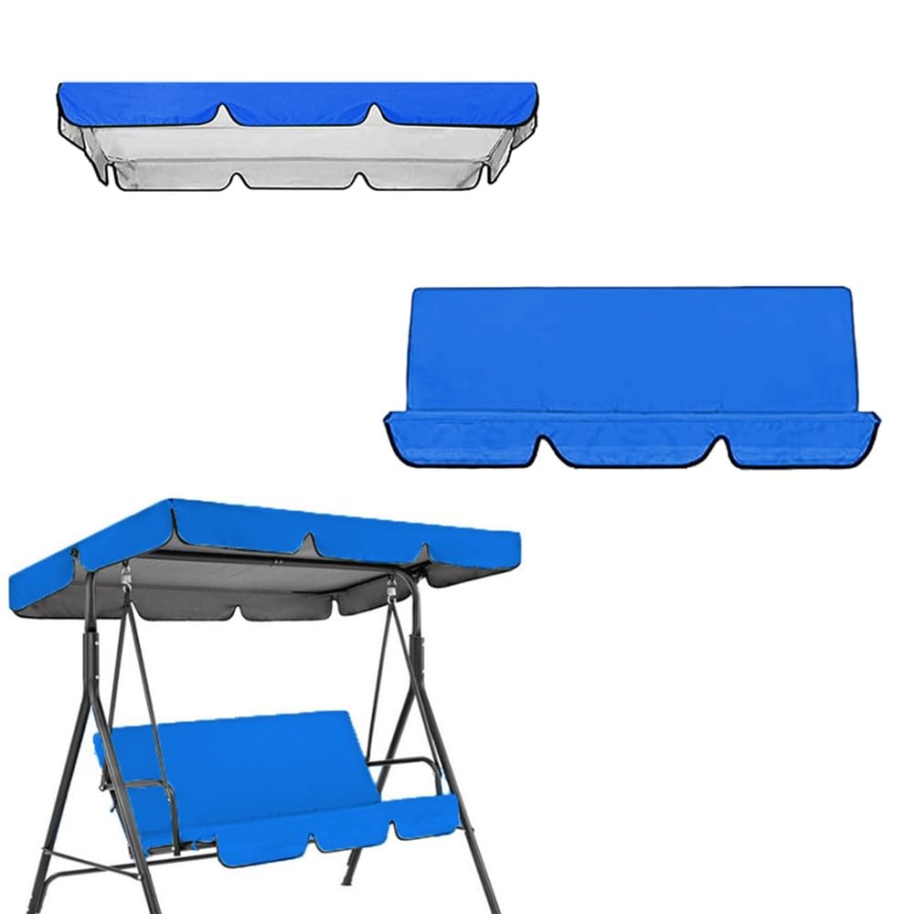 SMCMGECEUZ Universal Swing Canopy Replacement Cover Set Porch Swing Canopy 2 3 Seat Replacement Canopy And Swing Cushion Cover 210D Oxford Fabric(Blue,249x185cm(98x73in))