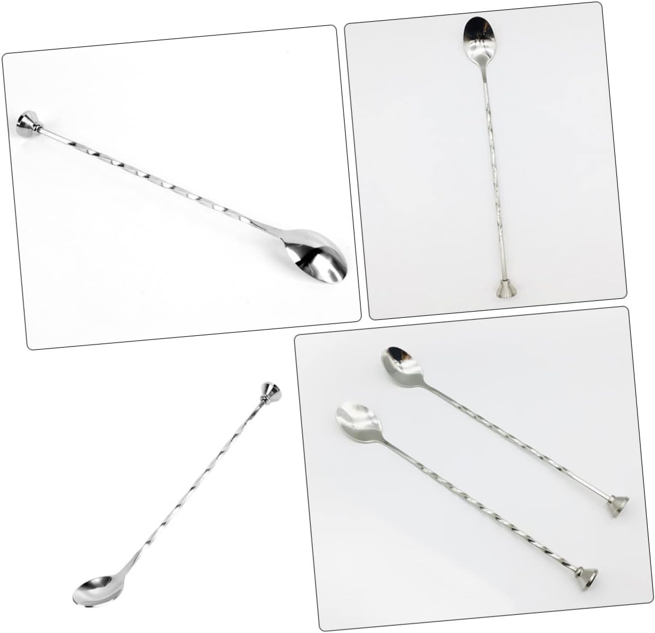 Healifty Stainless Steel Cocktail Stirring Spoon Bar Spoon Mixer Flat Stirrer Rust Resistant for Coffee and Cocktails with Comfortable Grip