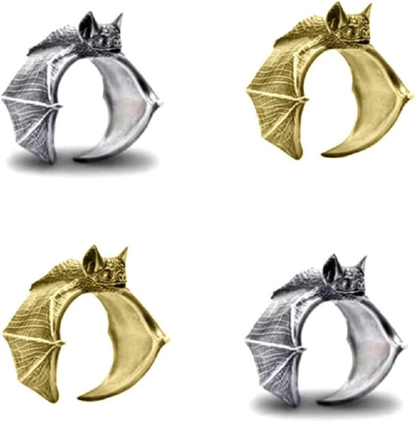 Vintage Knuckle Rings Set Stackable Finger Ring Halloween Bat Finger Ring Open Adjustable Black Punk Wing Ring Gothic Finger Band Cosplay Accessories - Image 3