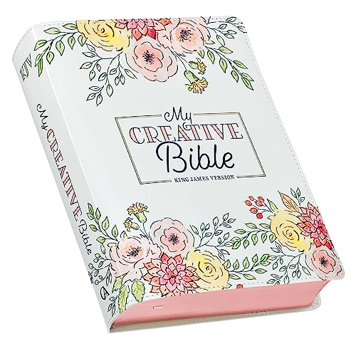 Christian Art Gifts - KJV Holy Bible, My Creative Bible, Faux Leather Flexible Cover - Ribbon Marker, King James Version, White Floral