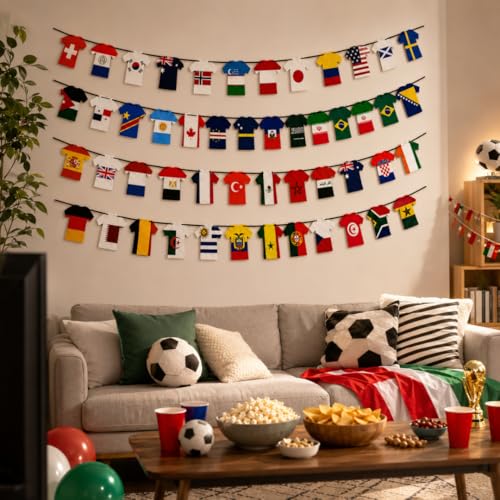 Image of Wanna Party 2026 World Cup Soccer Jersey Flags Paper Bunting Banner - 48 Country International Country 4 Pack String Flags for Sports Parties, Fan Decorations, Outdoor Celebrations, Olympic Event
