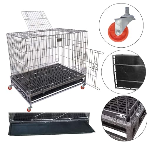 Image of Double Door Metal Wire Dog Cage with Wheels, Dog Crate, Kennel Crate Dog Cage for Dogs with Removable Tray - 36 Inch (36 Inch - Black)