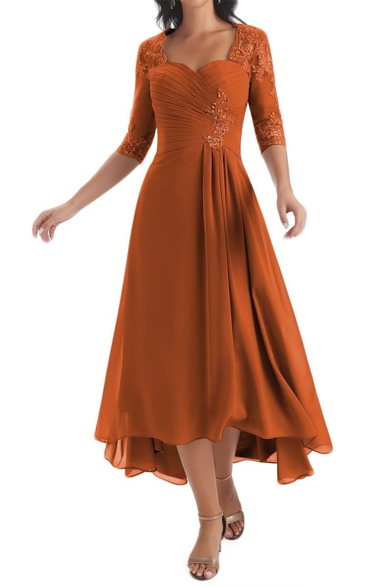 Hppee Women's Burnt Orange Mother Of The Groom Dresses With Sleeves For Lace Applique Chiffon Mother Of The Bride Dress Formal Gown Uk12