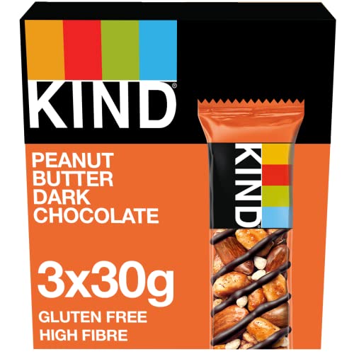 KIND Bars, Gluten Free Snack Bars, Peanut Butter Dark Chocolate, Healthy Snack, No Artificial Colours, Flavours or Preservatives, Multipack 3 x 30g