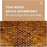 Teak Wood Bath & Shower Mat (30" x 16.5") | Wooden Floor Mat for Bathtub & Spa | Foldable & Non Slip Bathmat