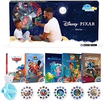 Moonlite Mini Projector with 5 Pixar Stories – New Way to Read Stories Together – 5 Digital Stories with Light Projector Including Cars, Toy Story, Incredibles – Gifts for Kids Ages 2 and Up