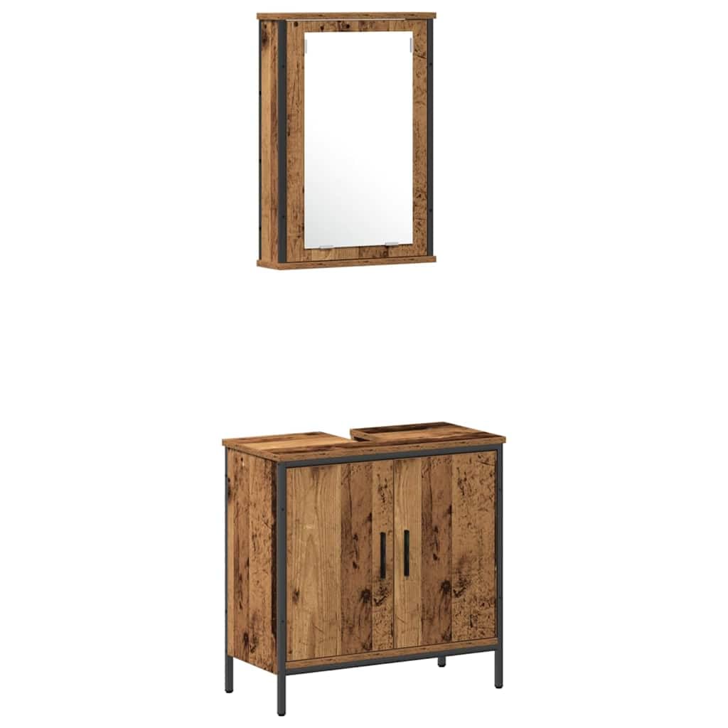 Zestaw mebli łazienkowych z szafką pod umywalkę, szafka z lustrem i wysoką szafką, brązowy materiał drewnopochodny 33 x 33 x 120,5 cm, montaż ścienny do łazienki i toalety dla gości, z miejscem