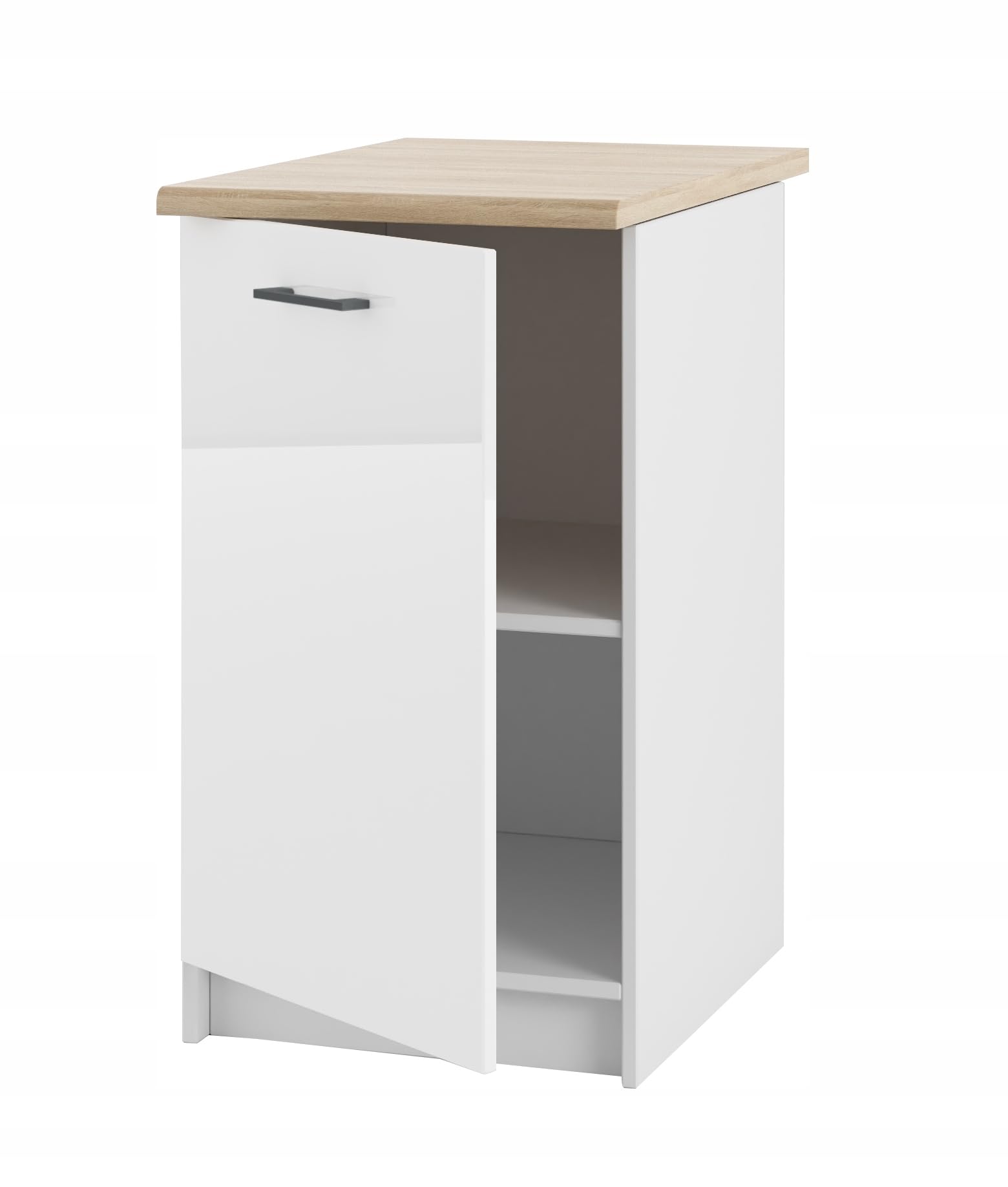 Unterschrank mit Arbeitsplatte 45 cm - stehende Türenschrank -aus MDF und weiß Acryl Glanz - zum Selbstaufbau, universell -mit der Möglichkeit - die Tür nach Links oder rechts zu öffnen