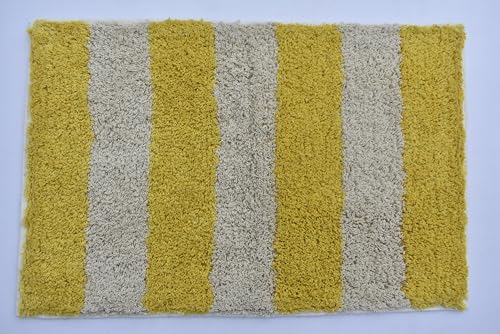 Image of Homitecture Embossed Super Soft Anti Skid (40x60 cm) Super Absorbent Mats Microfibre 2000 GSM Door Mats for Home /Bathroom /Bedroom /Kitchen /Floor Mat (Pack of 1) Pattren - Solid (2 line Yellow)