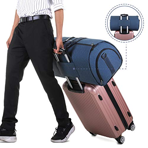 Gonex Garment Bag Carry on Duffle Suit Bag with Shoe Pocket, Convertible Hanging Duffel Travel Suitcase for Men Women Blue