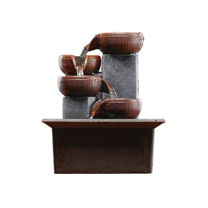 Fuente de Mesa Decorativa para Interior, Fuente de Agua con Cascada, de Resina, con Bomba de Agua, Feng Shui Zen, decoración para salón, Escritorio, 16 x 13 x 19 cm
