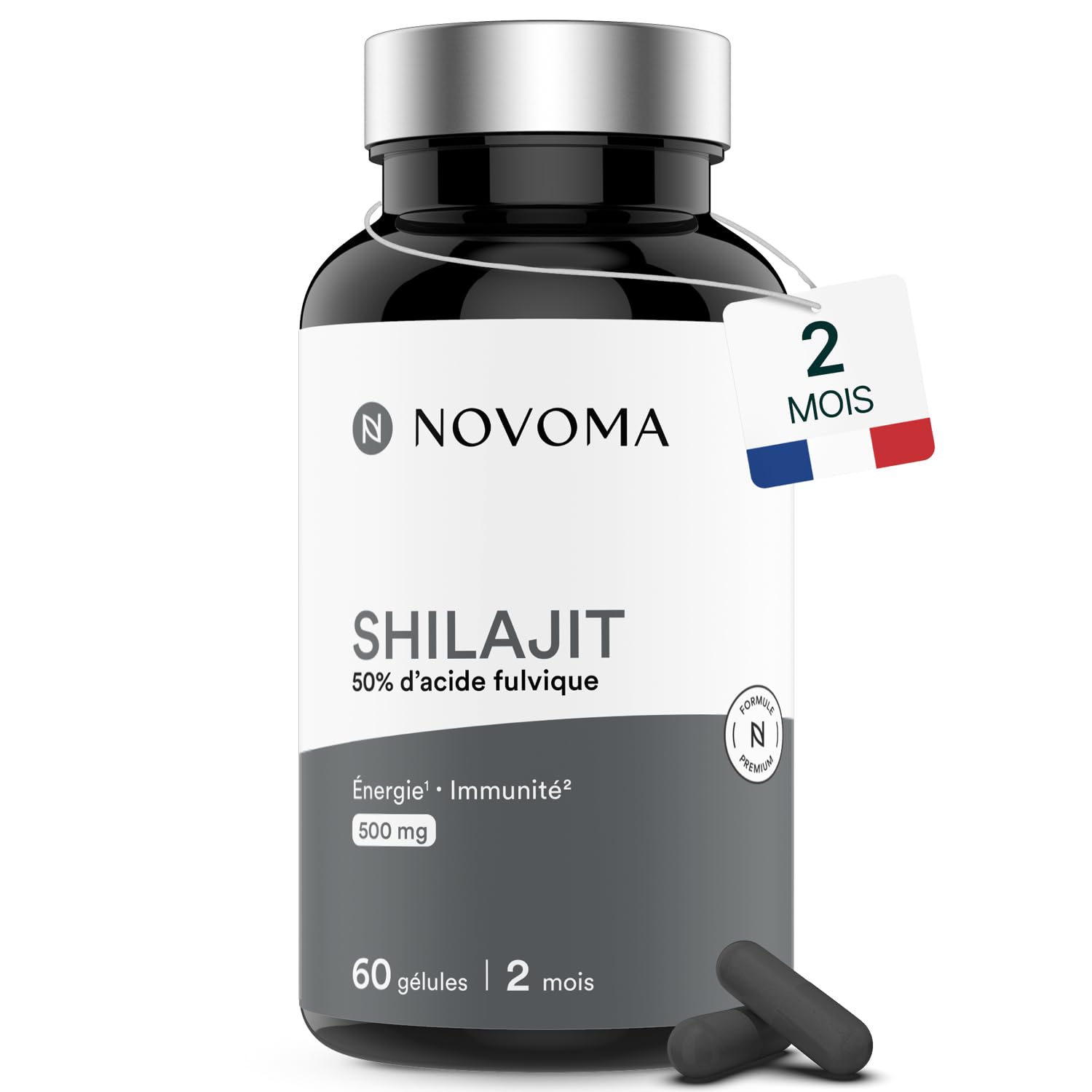 NOVOMA Shilajit Pure 500mg, 50% Fulvic Acids, Immunity, 60 Capsules, 2 Month Cure, Made in France