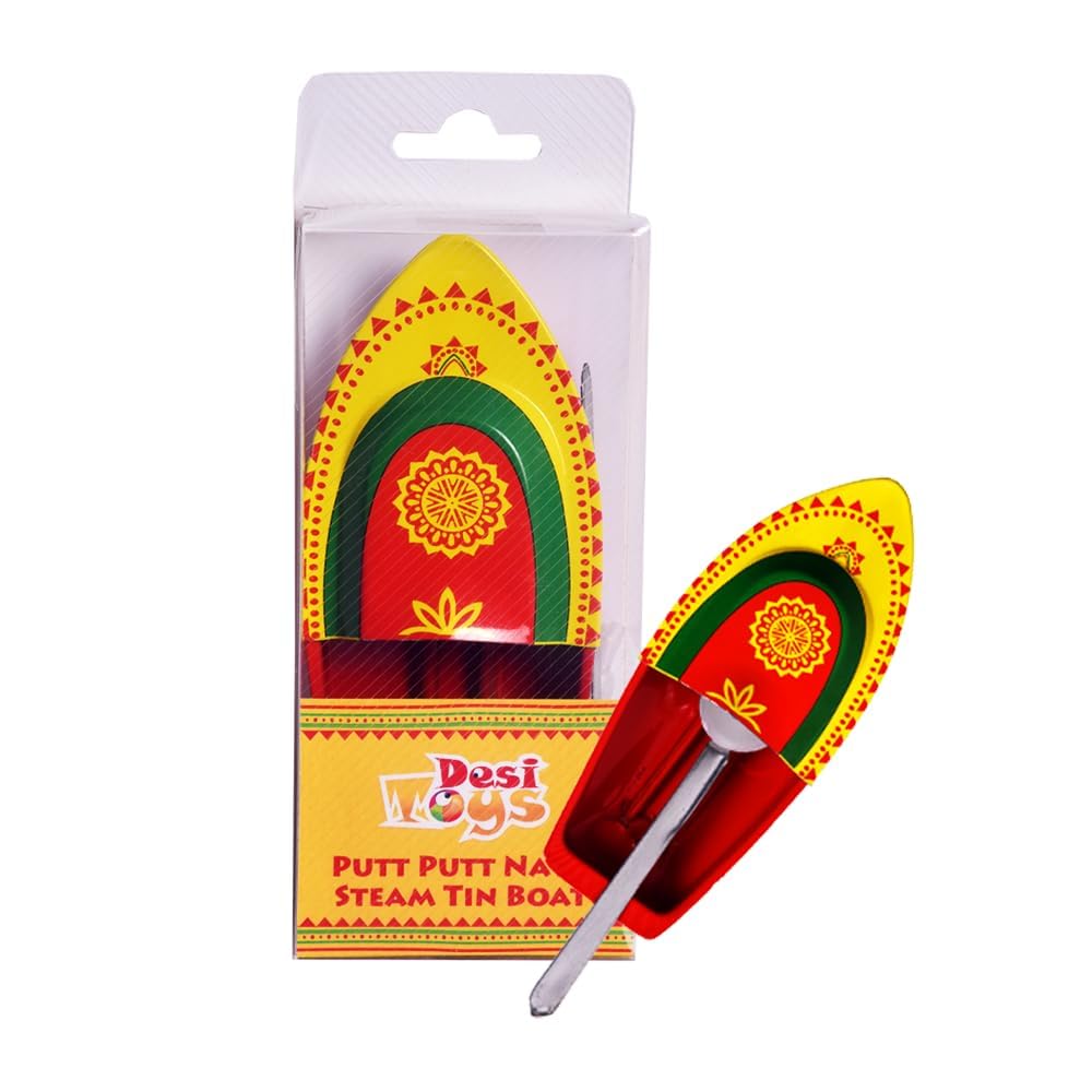 - Desi Toys Putt Putt Nav | Pop Pop Steam Boat | Yellow & Red Color | Classic Indian Toys | Nostalgic Tin Water Toy for 14+ Children| Free Candle & Dropper | Powered by Flame ‎(‎14 x 6.5 x 3cms)