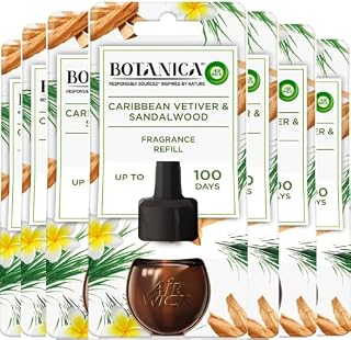 Botanica by Air Wick Scented Oil for Electrical Plug Diffuser Caribbean Vetiver and Sandalwood Refill x7, 19 ml