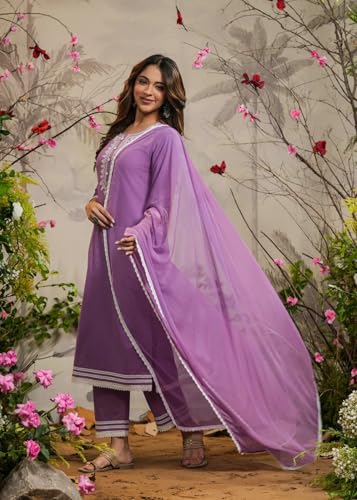 Fabnex Kurta Set For Women | Women Embroidered Kurta Set | Women Kurta Sets Kurtis | Women Kurta Pant Set (K-97-98) (Purple, M)