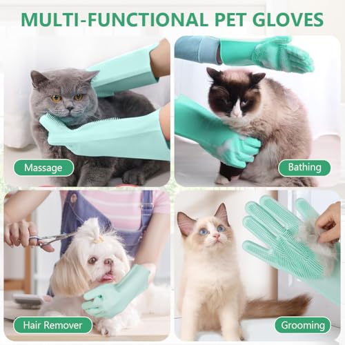 AMFUN Haustier Grooming Handschuhe, Handschuh Bürste Katze Wiederverwendbare, Badehandschuhe für Haustiere zum Massieren, Schrubben und Haarentfernen, Aufhängbares Design