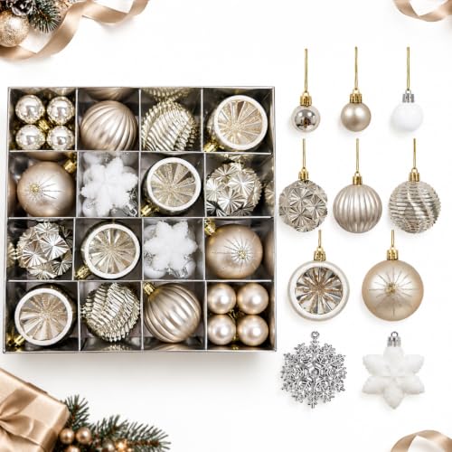 40 Bolas de Navidad Plástico Set, Adornos Árbol Navidad, Champán | Decoración Navidad plástico con ganchos, bolas de Navidad para árbol, adornos navideños y decoración para fiestas