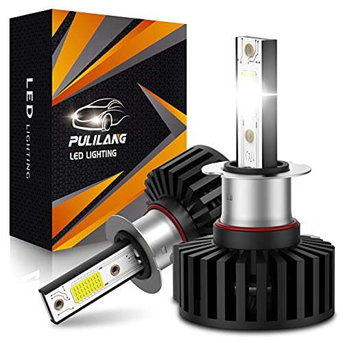 PULILANG H3 LED Headlight Bulbs, 60W 12000LM, Hi Lo Beam LED Headlights Conversion Kit, 6000K White, Halogen Replacement,Pack of 2 (Upgrade)