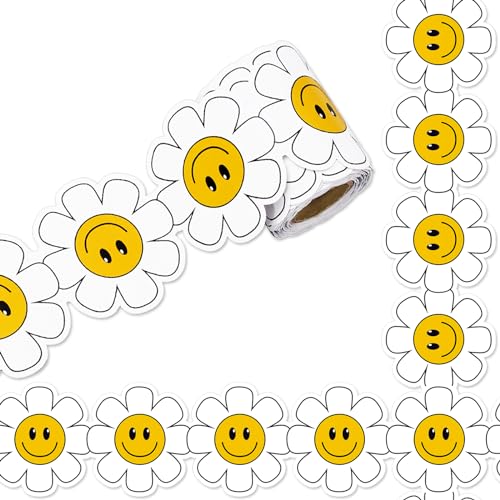 Image of Whaline 32.8 Ft Daisy Flower Bulletin Board Border Cartoon White Yellow Floral Die Cut Trim Border Roll for Classroom Back to School Chalkboard Decor