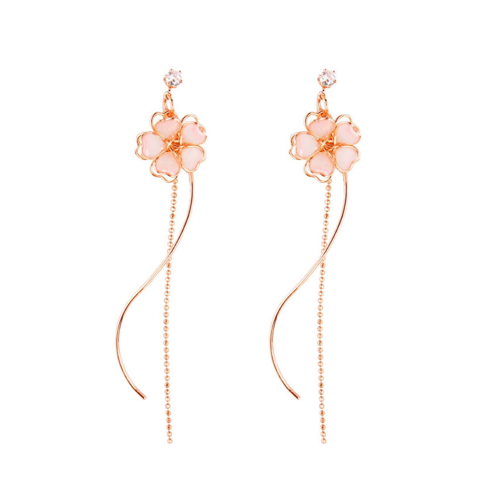 Boucles d'oreilles fleur rose clair au design long palissin suspendu unique