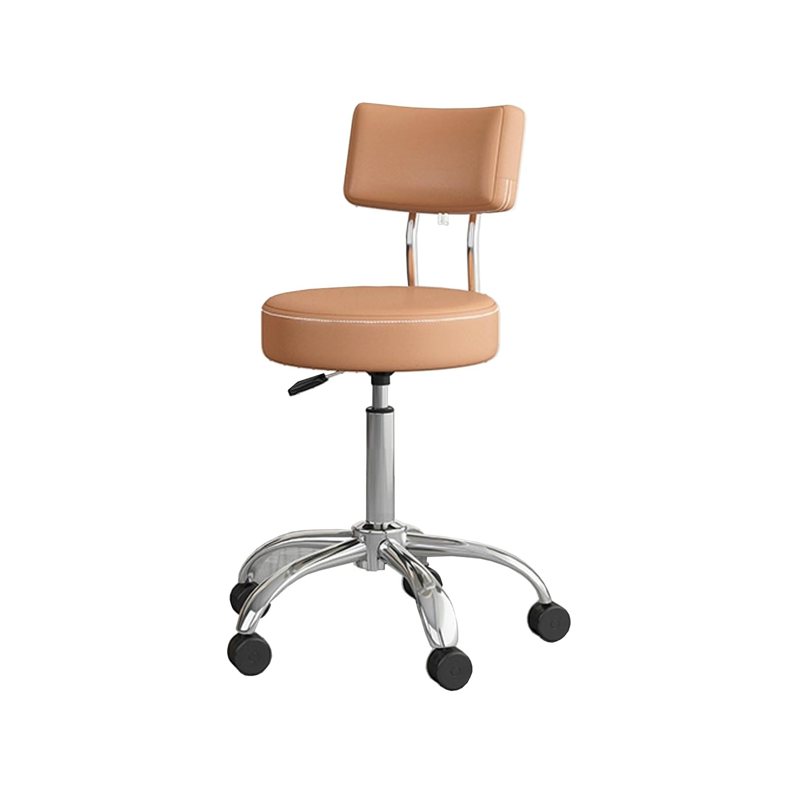 Taburete Alto con Ruedas y Respaldo Regulable en Altura 44-58cm Taburete con Ruedas para Taller Silla Alta Cocina con Base de Acero para Peluquería y Oficina(Natural)