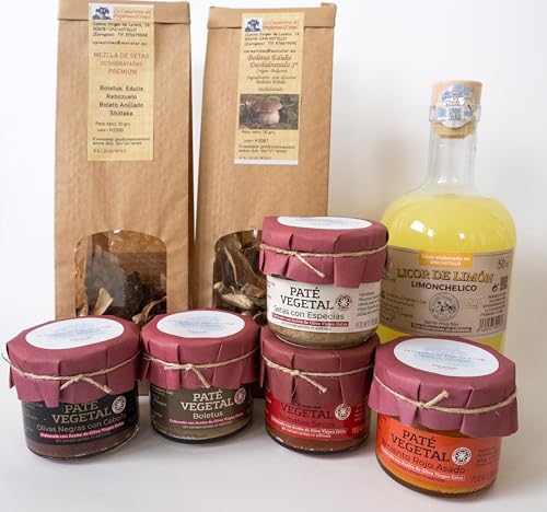 (PACK PRODUCTOS ARTESANOS) 1 LIMONCHELO- 1BOLETUS DESHIDRATADO - 1 MEZCLA SETAS PREMIUN - 5 PATÉS VEGETALES