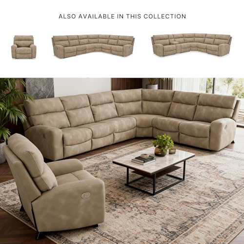 Image of Signature Design by Ashley Modern Next-Gen DuraPella L-Shape Right-Arm Facing Faux Leather 6-Piece Power Reclining Sectional with Adjustable Headrest and USB Charging Ports, Beige