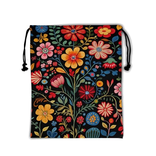 Image of Nerxy Mexican Floral Grip Bag - Colorful Gymnastics Grip Bag Flower Gymnasts Gym Bag Drawstring Gift Bag Gym Storage Pouch for Sports Party Favors
