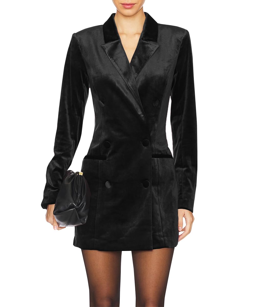 Womens Velvet Blazer Jacket Dress Casual Long Sleeve Notched Lapel Suit Skirt Business Tops Outerwear
