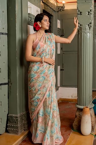 Image of MIRCHI FASHION Women Saree Chiffon Floral Printed | Breathable Festive Occasion Sari for Social Visits with Matching Blouse Piece
