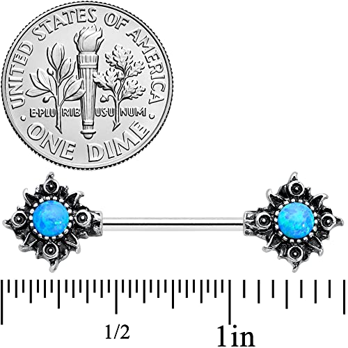 Body Candy Steel Blue Synthetic Opal Tribal Sun Barbell Nipple Ring Set Of 2 14 Gauge 5/8" #TOP2