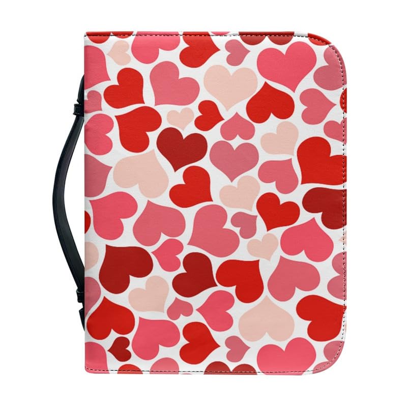 Kuiaobaty Pink Hearts Pattern Soft Leather Book Cover for Bible, Heart Print Book Carry Case with Inside Slots for Phone,Pen — image 1