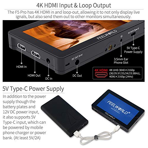 Image of FEELWORELD F5PROV4 6 Inch Video Camera Monitor Touch Screen DSLR HDMI Field Monitor with External Kit Install The Equipment IPS FHD1920x1080 4K HDMI Input Output 5 V Type c Input