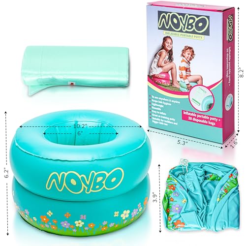 Noybo Travel Potty Seat for Toddlers - Inflatable Portable Toilet Kids Chair, Foldable Compact Lightweight Potty for Camping Road Trips, Outdoor Car Travel, Holds 66 lbs and 20 Durable Disposable Bags