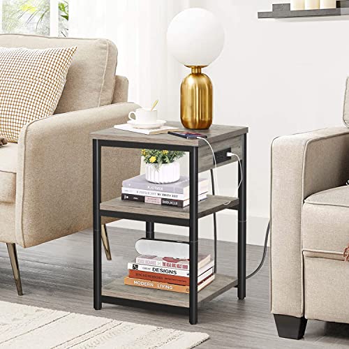 TUTOTAK End Table with Charging Station, Nightstand, 3-Tier Couch Side Table with USB Ports and...